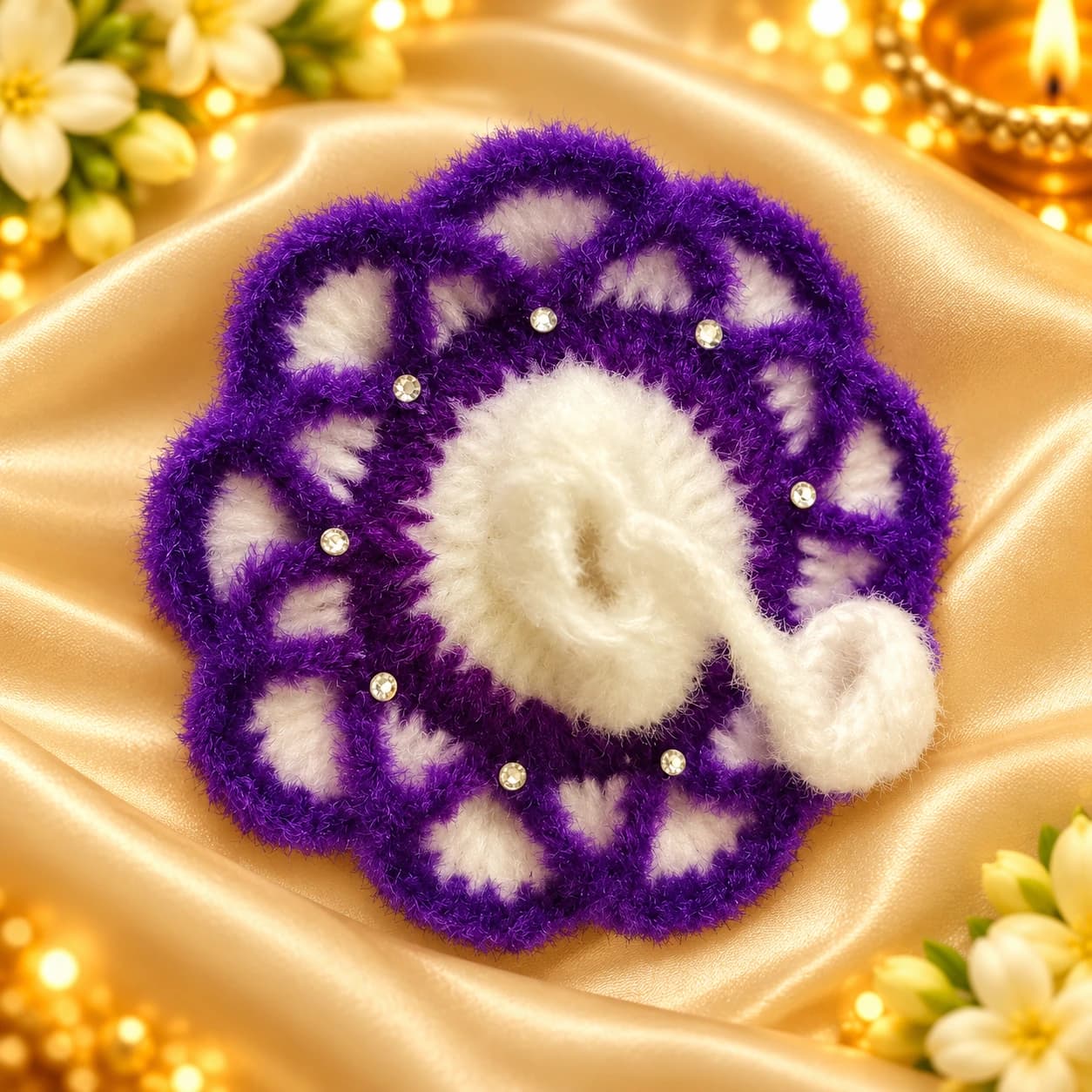 Handmade Woolen Laddu Gopal Ji Poshak – Purple & White