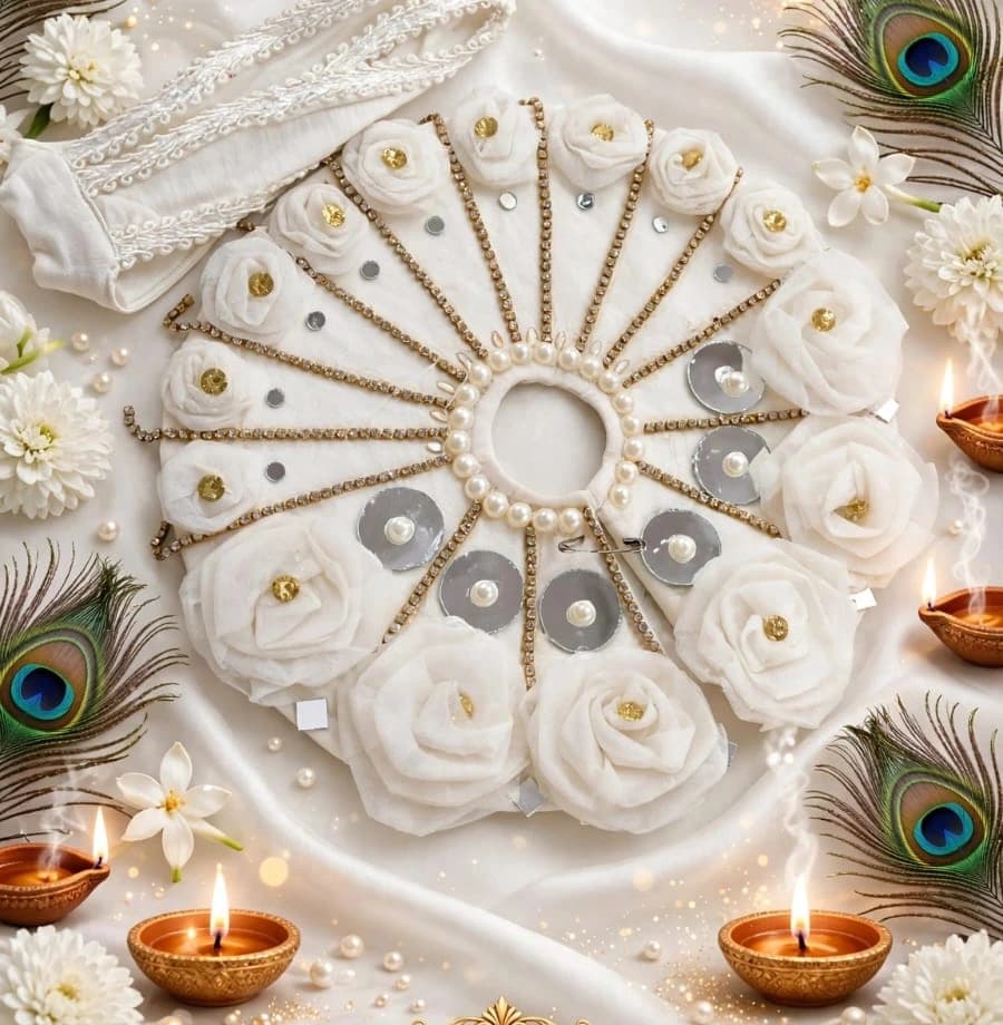 Premium White Rose Pearl Mirror Designer Poshak
