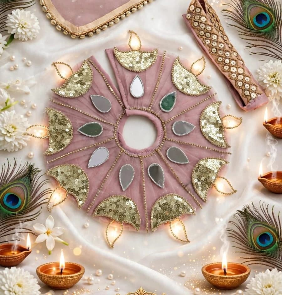 Premium Pink Gold Sequin Pearl Mirror Poshak