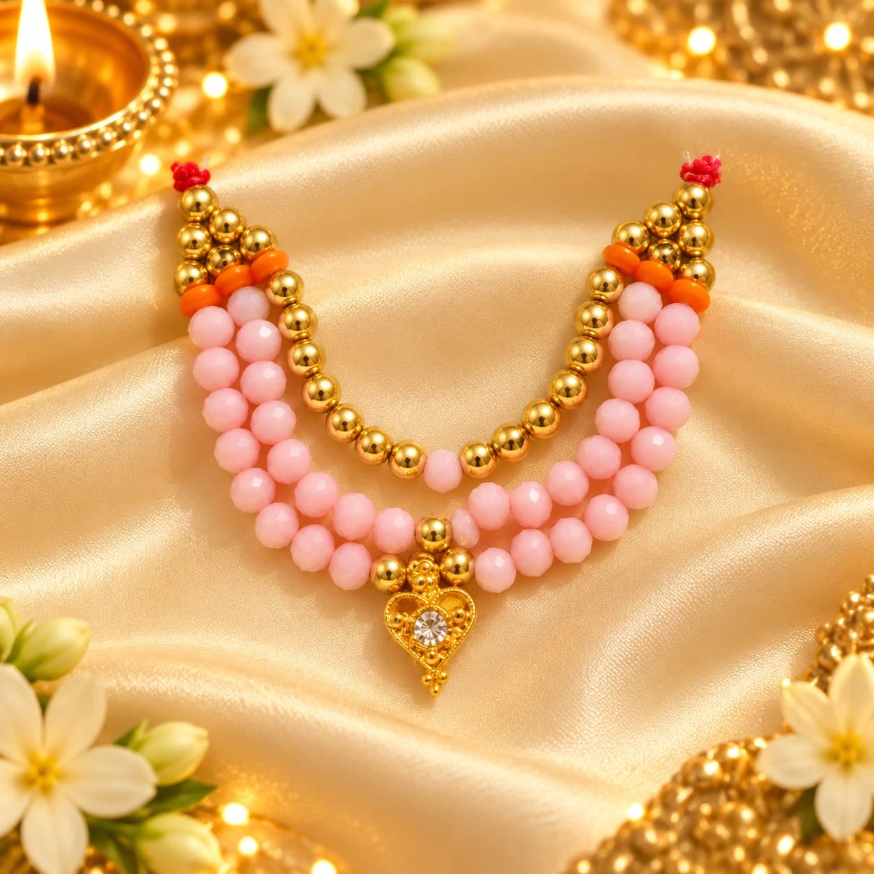 Laddu Gopal Ji Pink & Gold Designer Mala