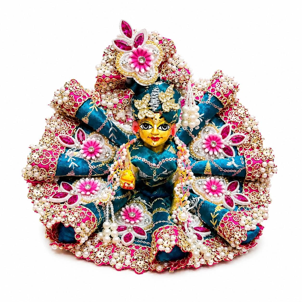 Teal Magenta Floral Heavy Work Designer Laddu Gopal Poshak