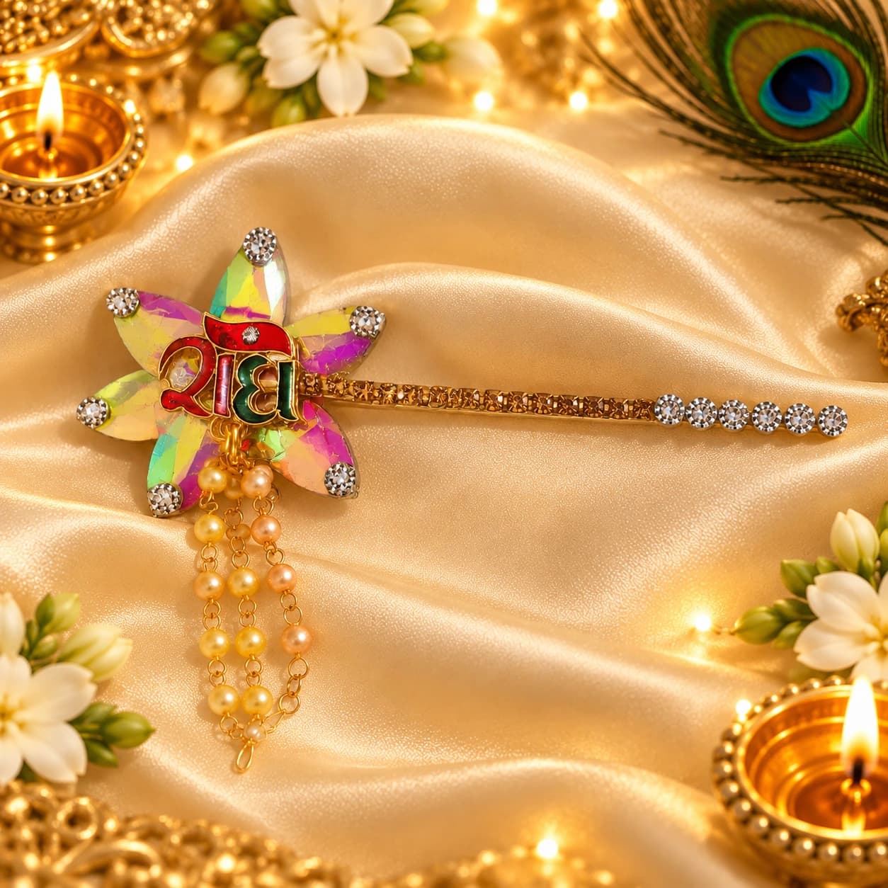 Laddu Gopal Ji Designer Radhe Bansuri – Multicolour & Gold