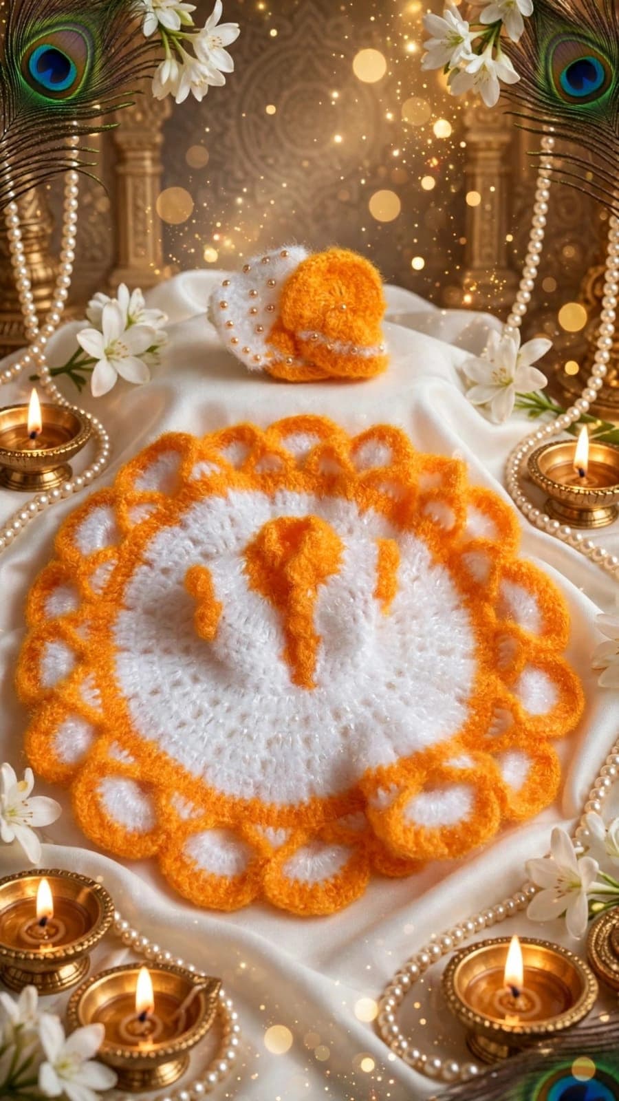Orange White Crochet Winter Poshak