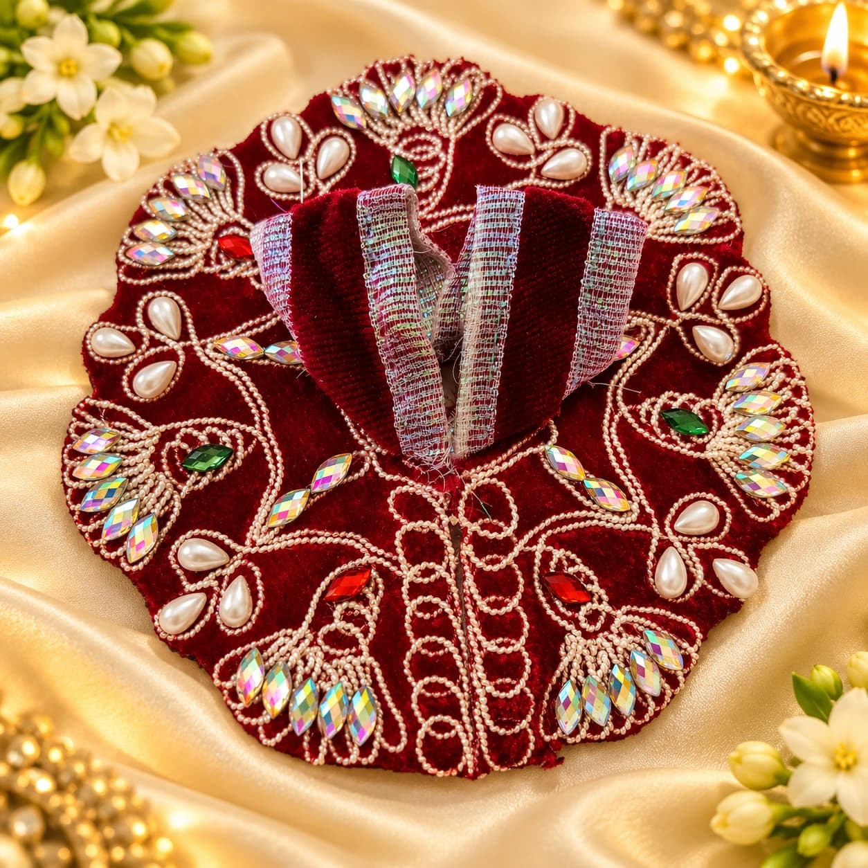 Laddu Gopal Ji Maroon Velvet Designer Poshak