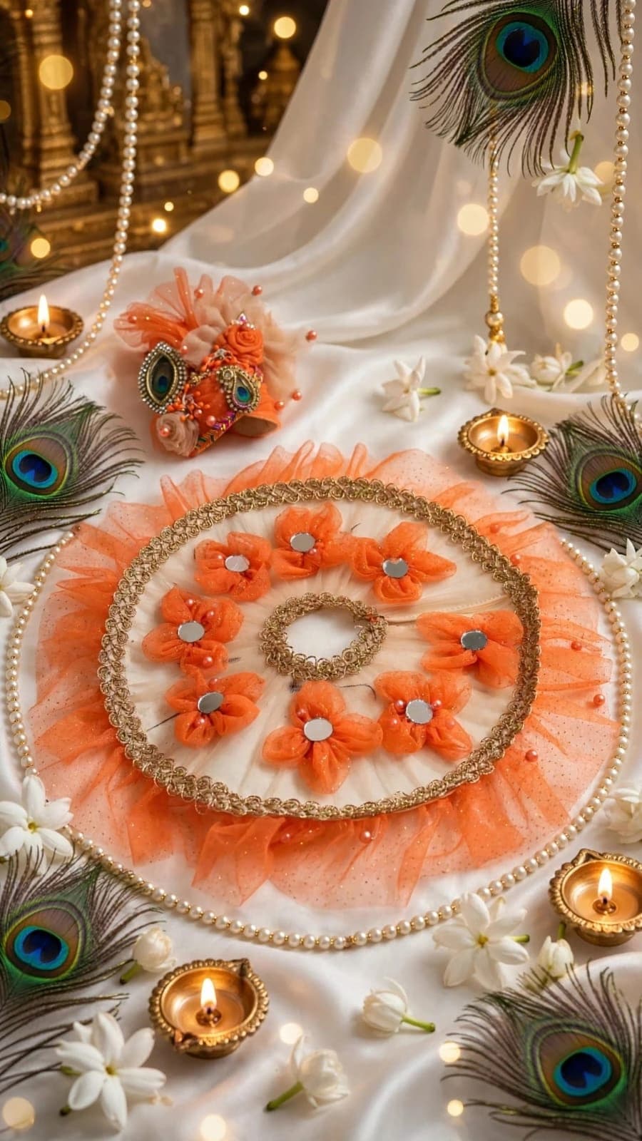 Orange Floral Net Designer Poshak