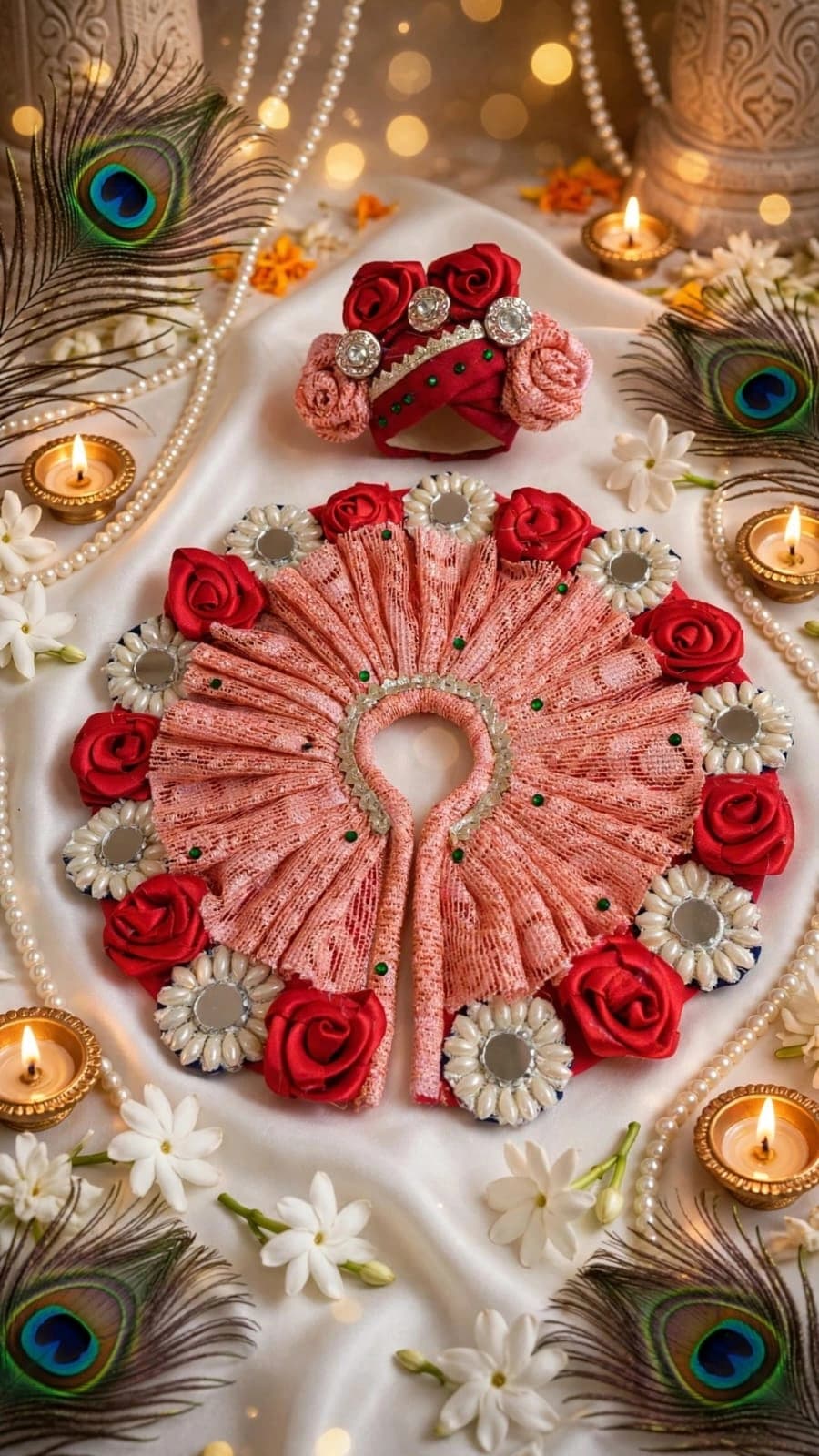 Peach Pink Rose Mirror Designer Posha
