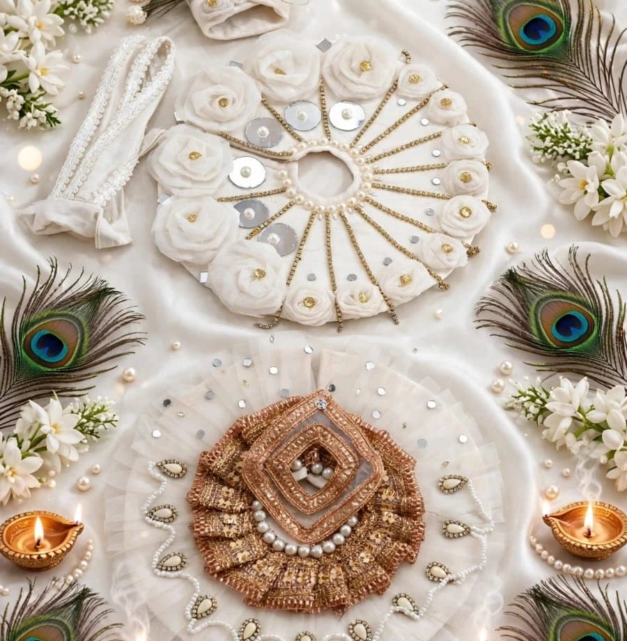 Premium White Rose Copper Zari Combo Poshak