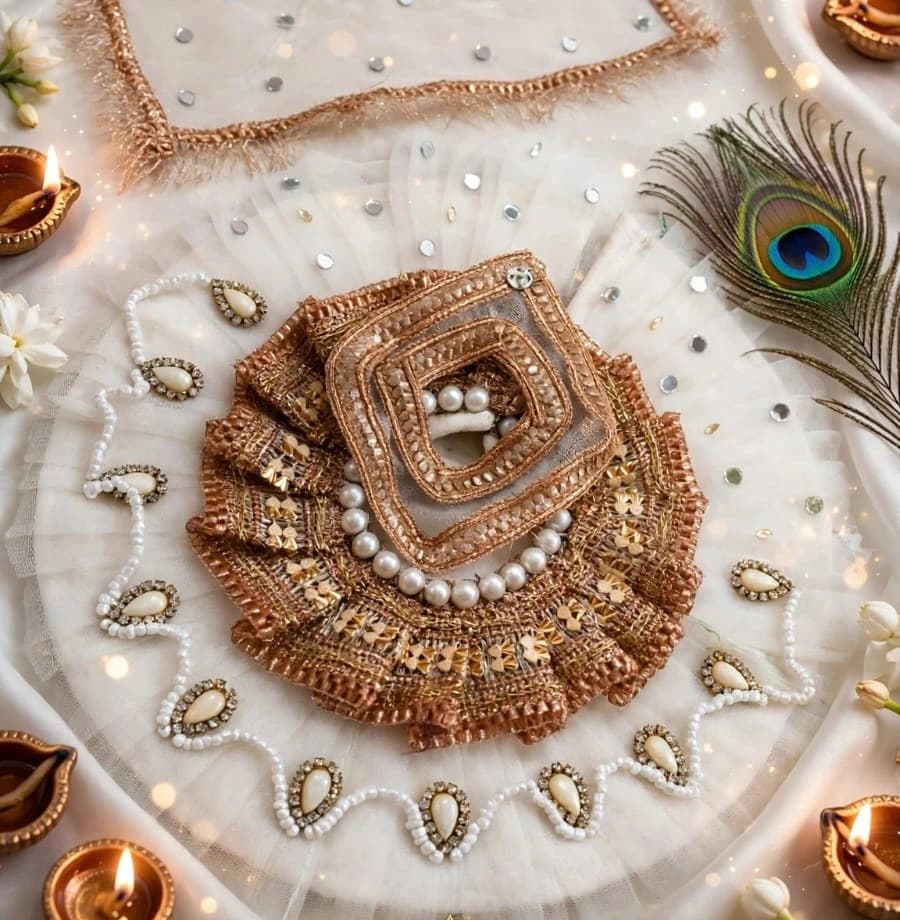 Premium White Copper Zari Designer Poshak