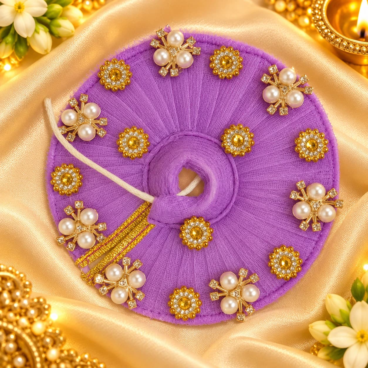 Laddu Gopal Ji Lavender Purple Designer Poshak with Pearl Work
