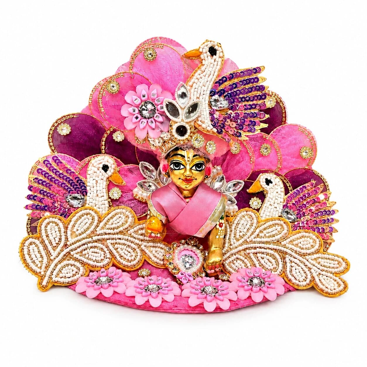 Pink Purple Swan Embroidered Designer Laddu Gopal Poshak