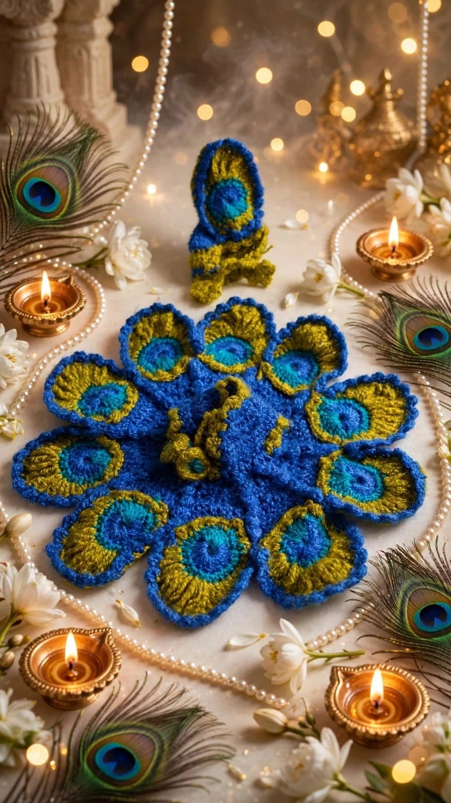 Blue Green Peacock Crochet-Style Poshak
